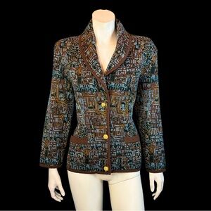 90s designer NINA RICCI Paris Knit Cardigan / Norwegian Style Sweater Coat M L